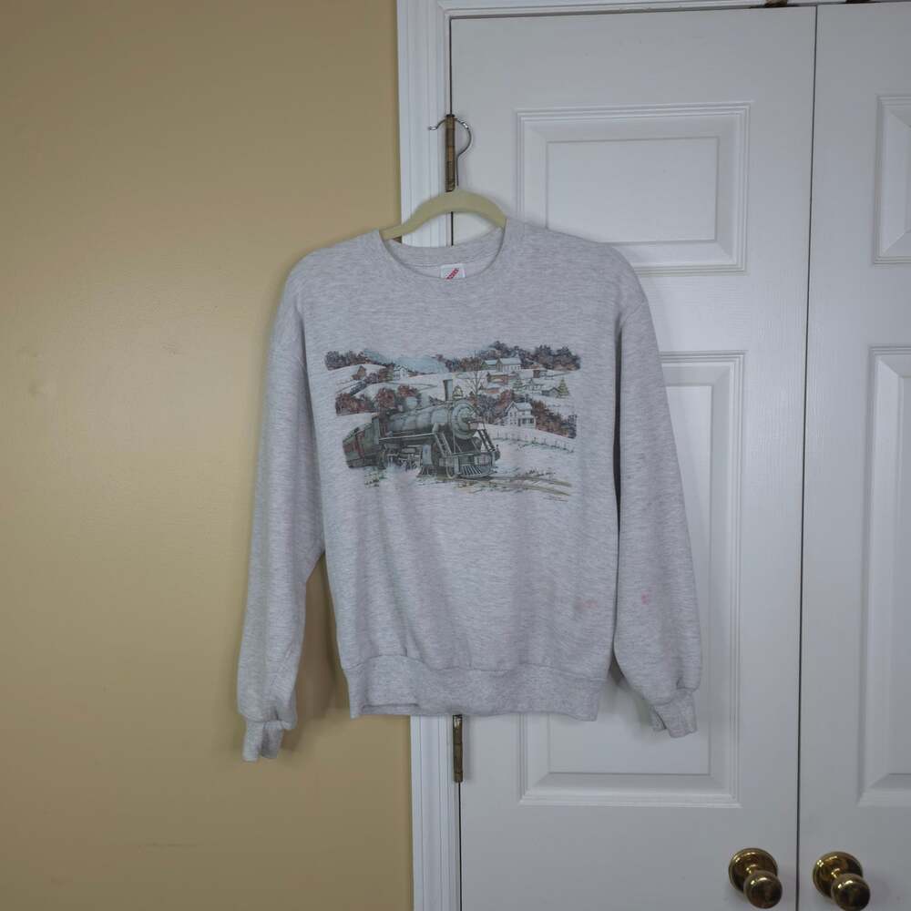 Vintage 90s Jerzees Steam Locomotive Train Crewneck Sweatshirt Medium USA